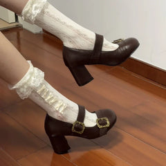 Lunivop  New Spring Thick Heel Women Mary Jane Shoes Fashion Metal Buckle Strap Shoes Ladies Vintage Dress Leather Pumps