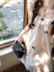 Hnewly  Pure Desire Missy Style  Knot Net Skirt Dress Women's Design Sensation Small Stature Elegant Doll Dress Summer