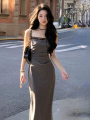 Hnewly French Elegant Midi Dress Even Party Female Summer Casual One Piece Dress Korean Fashion Clothing Beach Style 2000s Vintage