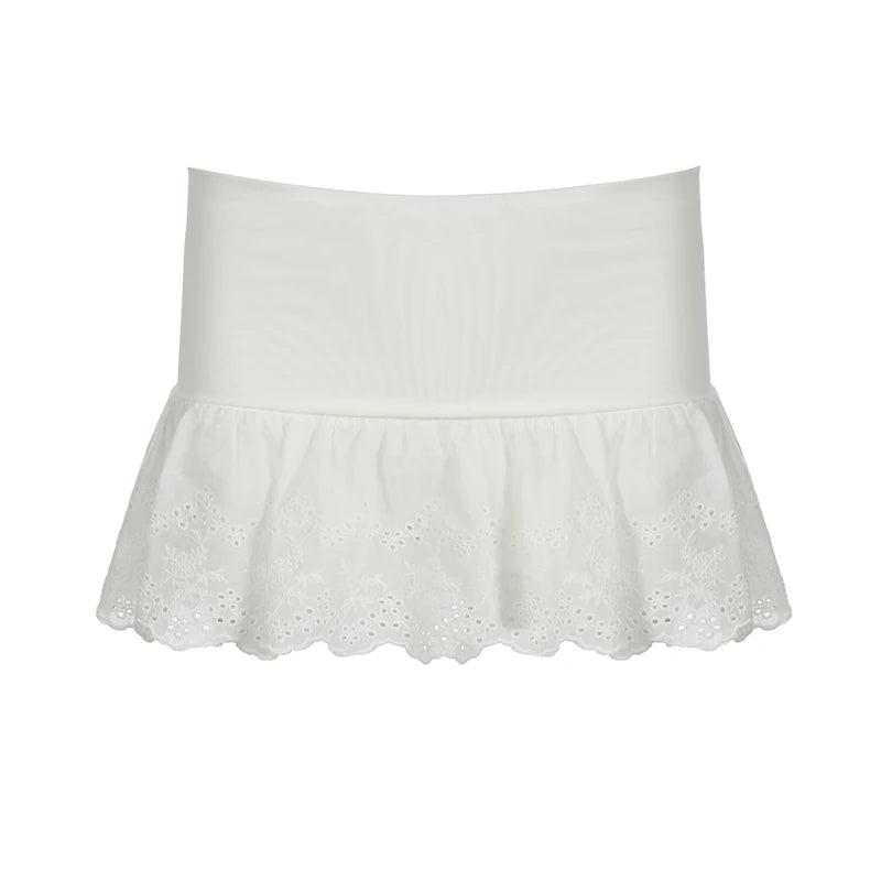 Hnewly Fairycore White Lace Pleated Skirt with Shorts Cute Coquette Low Rise Patchwork Super-short Mini Skirts Ladies y2k Summer