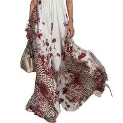 Lunivop  Summer Hanging Neck Sleeveless Waist Party Maxi Dress Women Elegant Hollow Floral Print Pleated Lady Chic Evening Gown Vacation