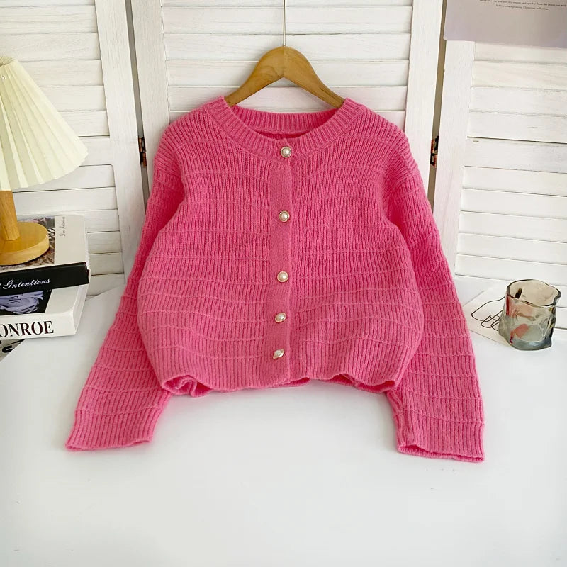 Hnewly  Button Front Knit Cardigan Sweater for Women Long Sleeve Single Breasted Sweater Jacket Ladies Autumn Winter Elegant Outfit