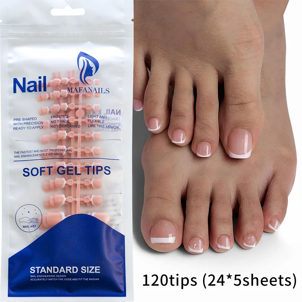 Hnewly 120Pcs False Toes Nails French Square Full Cover Nude Pink Artificial Fake Toenail Acrylic Foot Nail Art Tips Manicure Tools