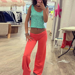 Hnewly  Fashion Elastic Waist Women's Trouser Casual Low-Waist Solid Wide Leg Pants Summer Autumn Chic Colorful Female Bottoms