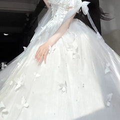 Hnewly  Lolita Goddess Fairy Dress New Spring Summer Beads 3d Butterfly White Long Dress Beach Vacation Elegant Dress