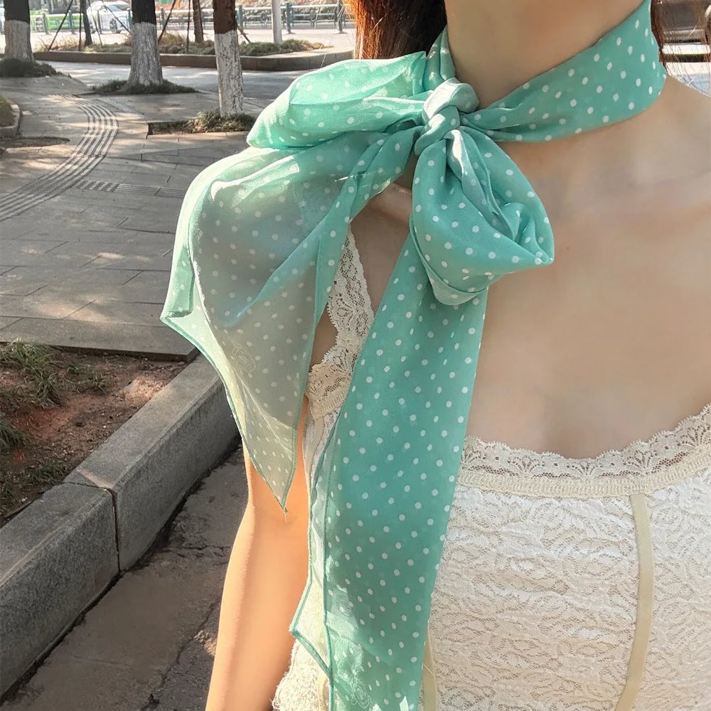 Hnewly  Creative Gift Polka Dot Pattern Floral Long Scarf Lightweight Polyester Belt Performance Props Decorative Handbag Accessories