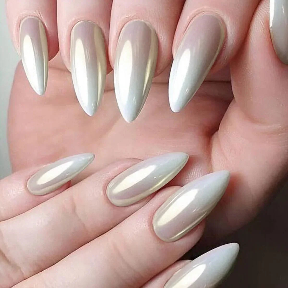 Hnewly 24Pcs French Almond False Nails Glitter with Rhinestones Wearable Fake Nails Artificial Simple Full Cover Press on Nails Tips