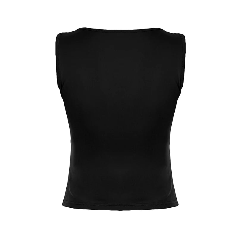 Hnewly Solid Black Folds Square Collar Tank Tops Women Casual Sleeveless Skinny Summer Tees y2k Aesthetic Vest Streetwear Basic