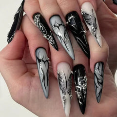 Hnewly 24Pcs French Almond False Nails Glitter with Rhinestones Wearable Fake Nails Artificial Simple Full Cover Press on Nails Tips