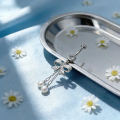 Hnewly  1Pc Trendy Sweet Cool Style Stainless Steel 1.6mm Sexy Bow Navel Stud for Cool Girls Unique High Quality Body Piercing Gift