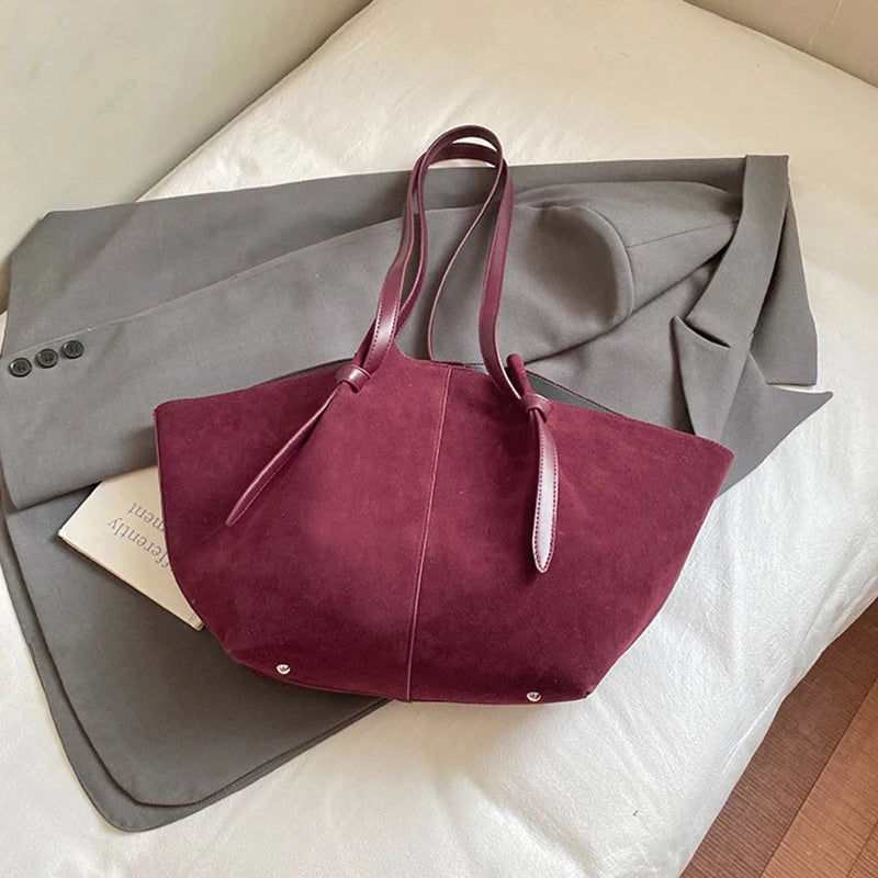 Hnewly  Retro Suede Large-Capacity Shoulder Bag Fashion Mother-and-Child Wing-Shaped Commuter Tote Simple High-End Versatile Handbag