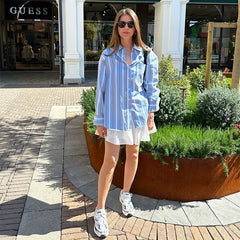 Hnewly  Casual Colorful Stripe Shirts Women Loose Lapel Single Breasted Long Sleeve Female Blouse Summer Lady All-match Tops