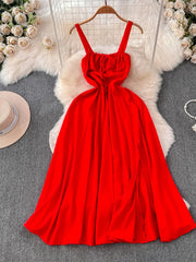 Hnewly  Beach vacation dress for women sexy summer backless waist cinched slimming A-line large swing long suspender dress