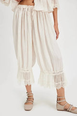 Lunivop  Bloomers Pants for Women Y2K Lace Trim Vintage Pantaloons Cute Ruffled Pumpkin Long Pants Capri Pajama Bottoms Casual Streetwear