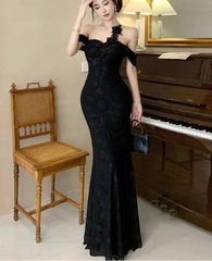 Hnewly  Woman Dress Slash Neck Sexy Flowers Off Shoulder Backless Vintage Elegant Temperament Party Mermaid Dress Female Cocktail