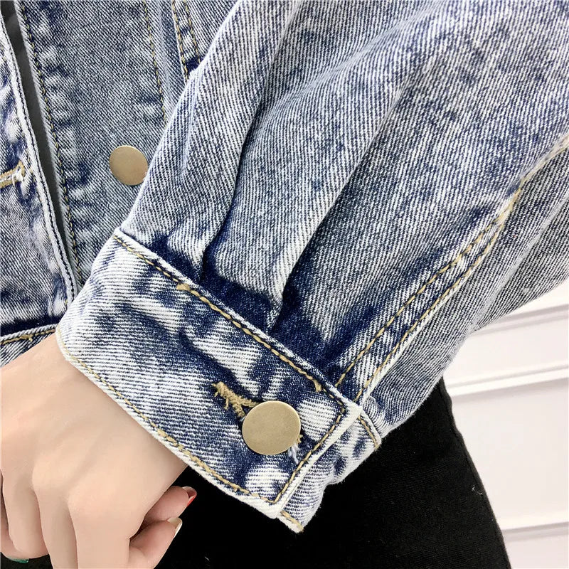 Hnewly Jean Jacket for Women Spring Autumn New Korean Bat Sleeved Short Top Loose BF Style Student Fashion Turn-down Collar Denim Coat