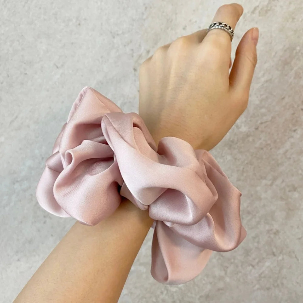 Hnewly Fashion Oversized Silk Scrunchies for Women Korean Chiffon Elastic Hair Ties Ponytail Holder Headwear Chouchou Cheveux Femme