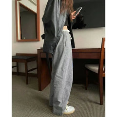 Hnewly Vintage Plaid Women Pants Y2k Oversized High Waist Drawstring Sweatpants Baggy Casual Trousers Korean Fashion Harajuku