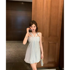 Hnewly  Mini Dresses Women Sleeveless Sexy Halter Backless Summer Fashion Solid Party Dress Sweet Elegant Female Casual