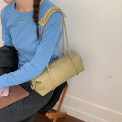 Hnewly  New Niche Style PU Boston Pillow Bag Large Capacity Zipper Closure Simple Shoulder Underarm Bag Cute Commuting Tote Bag