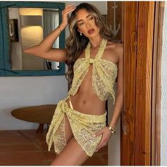 Hnewly  Sexy Sequined Women Party Skirt See Through Hip Package Female Min Skirts Summer Autumn Fashion Lady Streetwear New