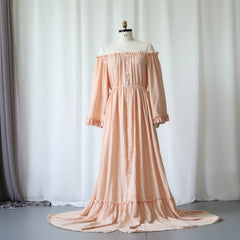 Hnewly  Maternity Dress Photography Off Shoulder Button Down Long Sleeve Pregnancy Gown Elegant Baby Shower Photo Shoot Outfit