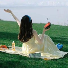 Hnewly  Gentle Style Mori Style Yellow Sling Dress Women's Summer New Elegant Tight Waist Slimming Long Dress