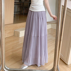 Hnewly  Purple Chiffon Long Skirts Women Summer Korean High Waist Pleated Skirt Woman Solid Color Patchwork Midi Skirts Female