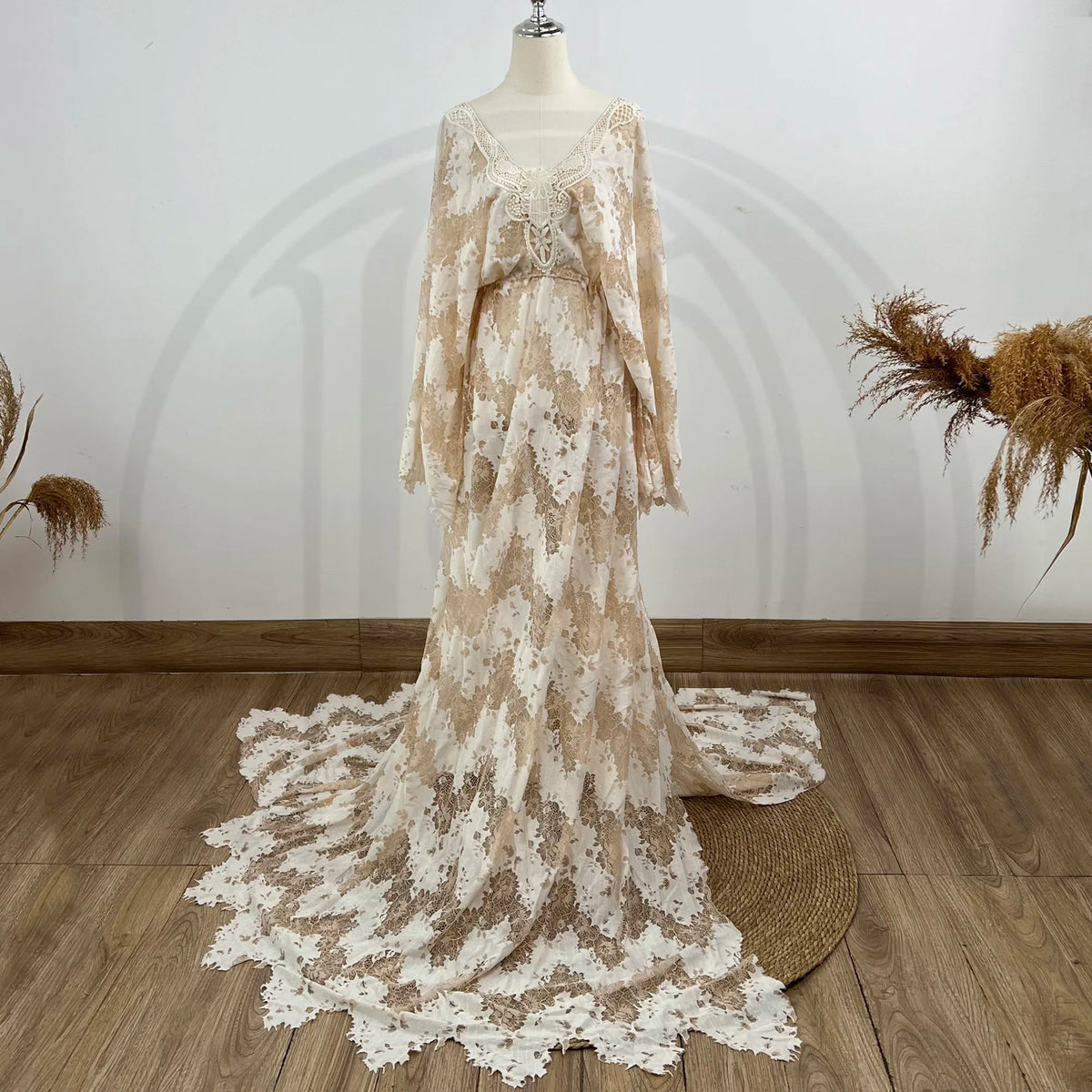 Hnewly  Boho Lace Maternity Dresses Photoshoot Long Dress Wave Maxi Gown Robe for Pregnant Woman Photography Baby Shower Gift