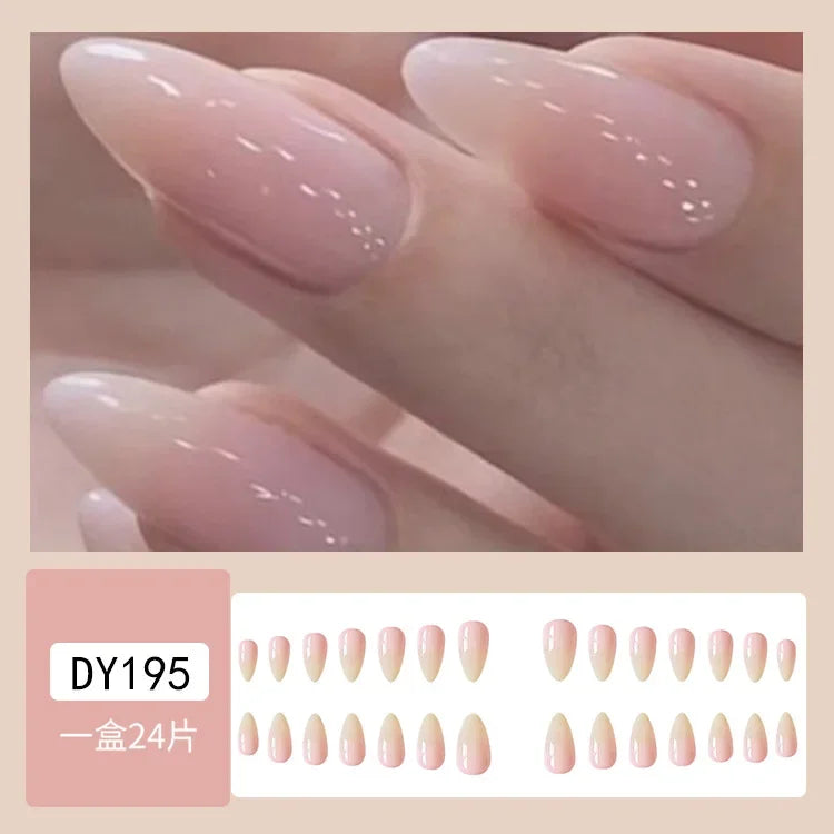 Hnewly 24Pcs Almond False Nails Cute Strawberries with French Design Simple White Wearable Fake Nails Decoration Press on Nail Tips Art