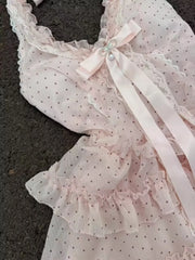 Hnewly  Korea Fashion Summer Dresses Sweet Y2K Pink Dress Woman Kawaii Lolita Bow Polka Dots Design Mini Dress Female Chic Outfits