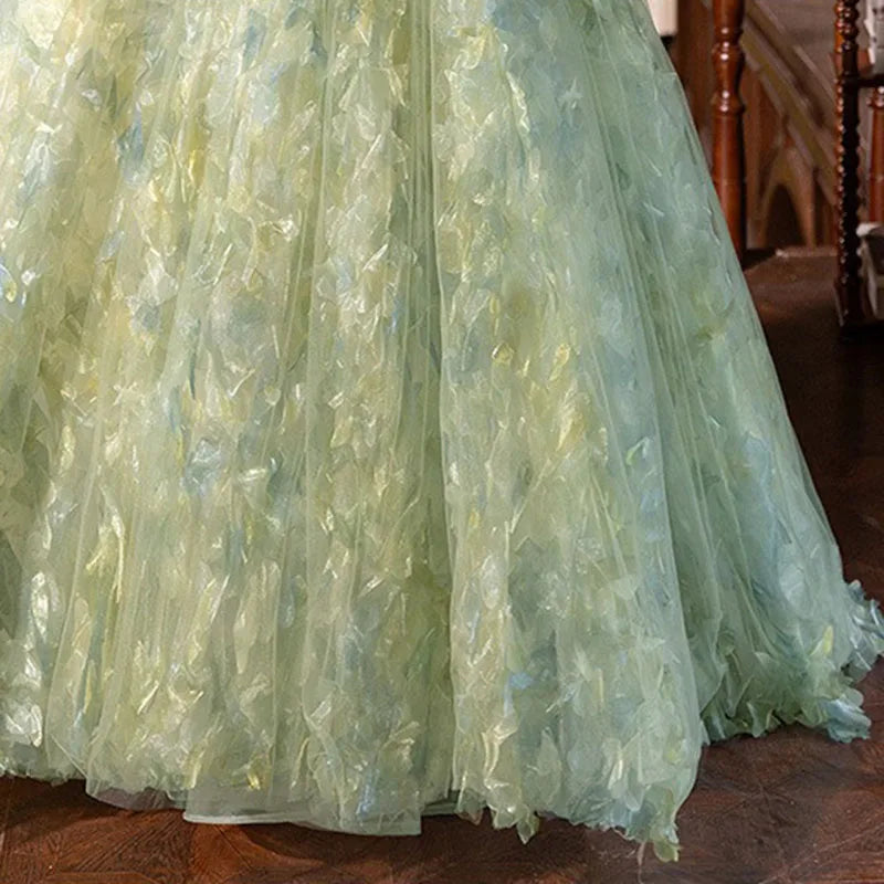 Hnewly High-end Light Green Luxury Evening Dress With Dreamy Forest-themed Flowers And Ethereal Charm