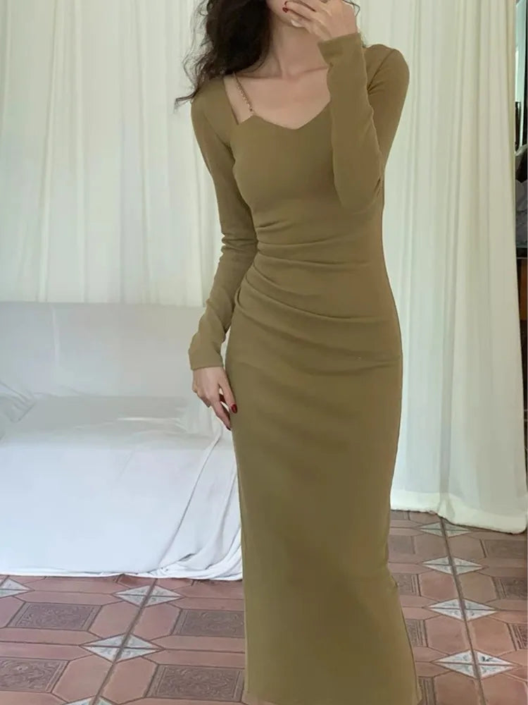Hnewly rave inspo outfits Sexy Women Bodycon Slim Midi Dress Autumn Casual Black Red Evening Party Club Chic Vestidos Female Birthday Robe Clothings