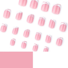 Lunivop  24pcs French White Nails Acrylic Press on With Design Short Square False Nails with Charms Stripe Simple Nail Tips Wholesale