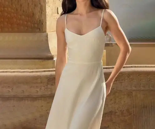 Hnewly  Autumn New Solid Color Design Sleeveless V - Neck Elegant Maxi Dress