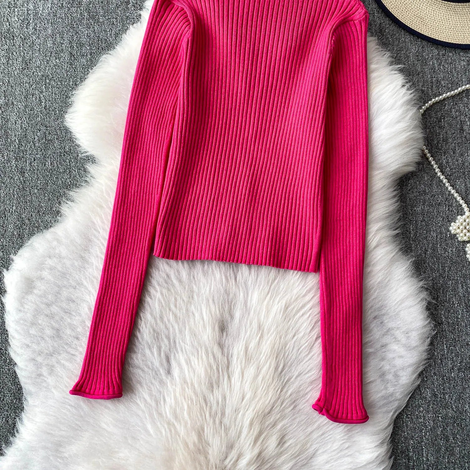 Hnewly  Beading Knitted Striped Zippered Sweater Cardigan Women's Spring Autumn O-Neck Top New Loose Harajuku Long Sleeved Outwear