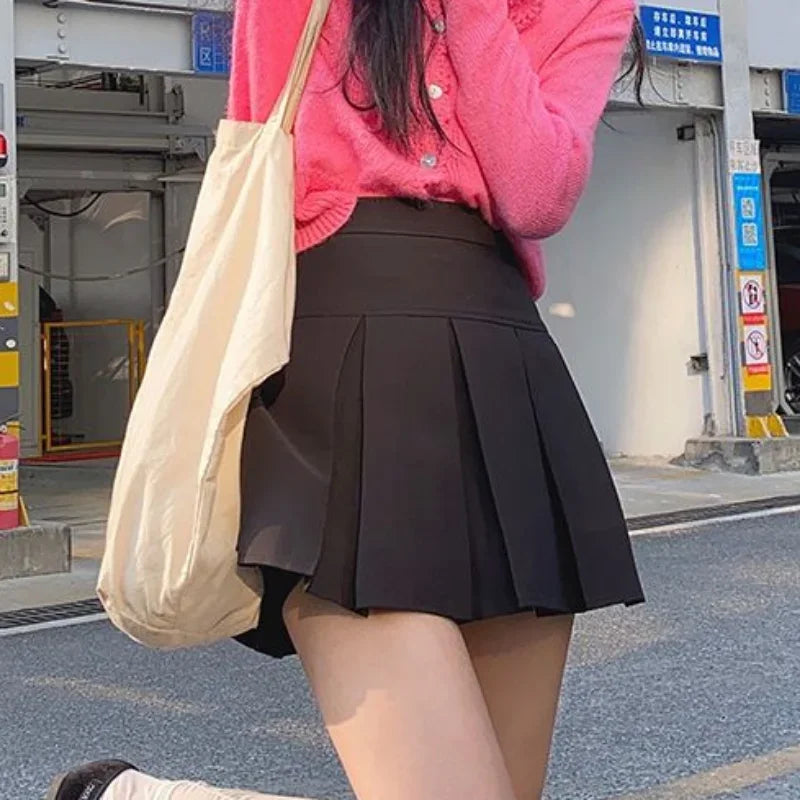Hnewly Pleated Mini Skirts Women Spring Preppy Style All-match High Waist Streetwear Aesthetic Solid College Korean Fashion Tender Chic