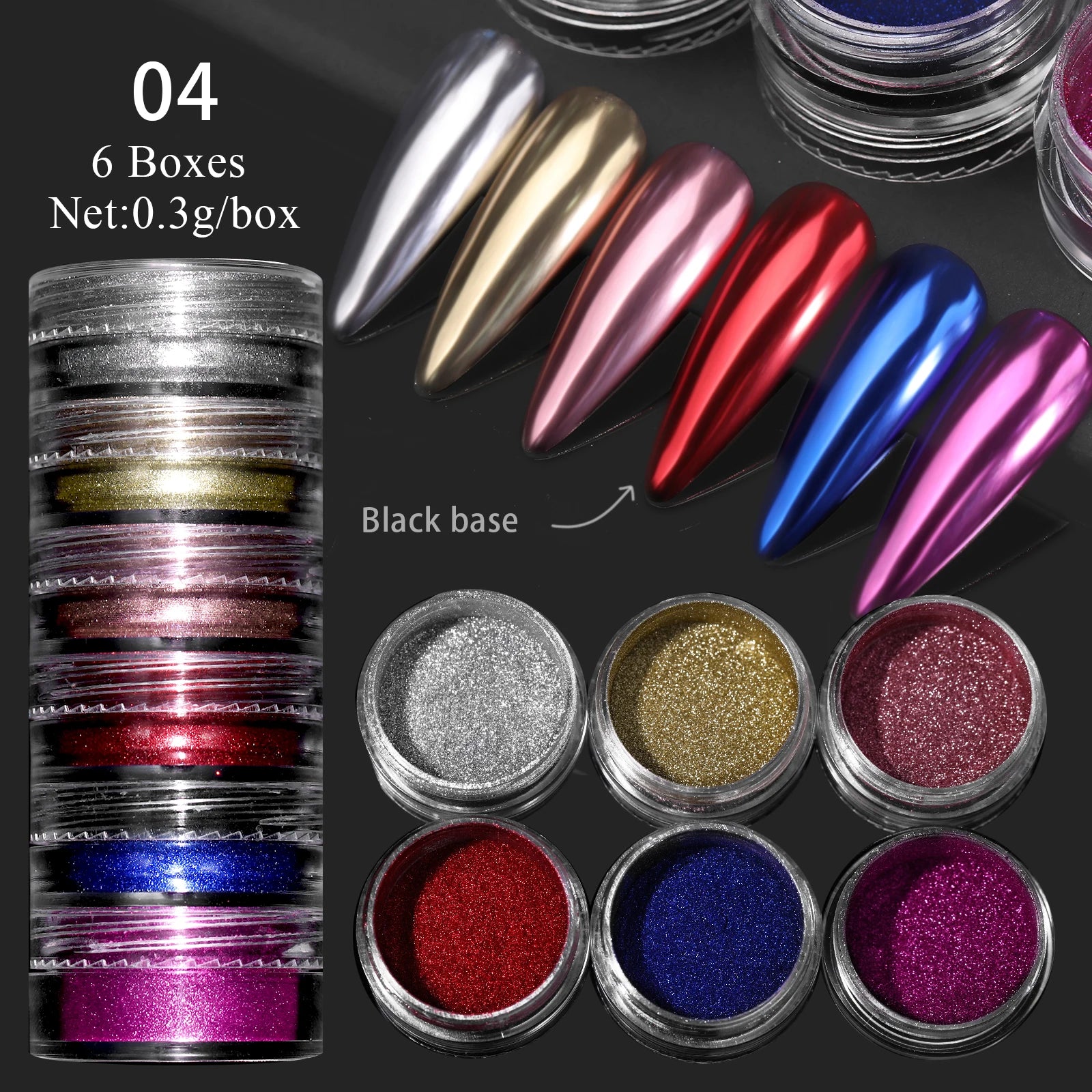 Hnewly 6Box/set Glitter Mirror Dust Nail Powder Chameleon Aurora Metallic Effect Pigments Laser For UV Gel Nail DIY Manicure Decoration