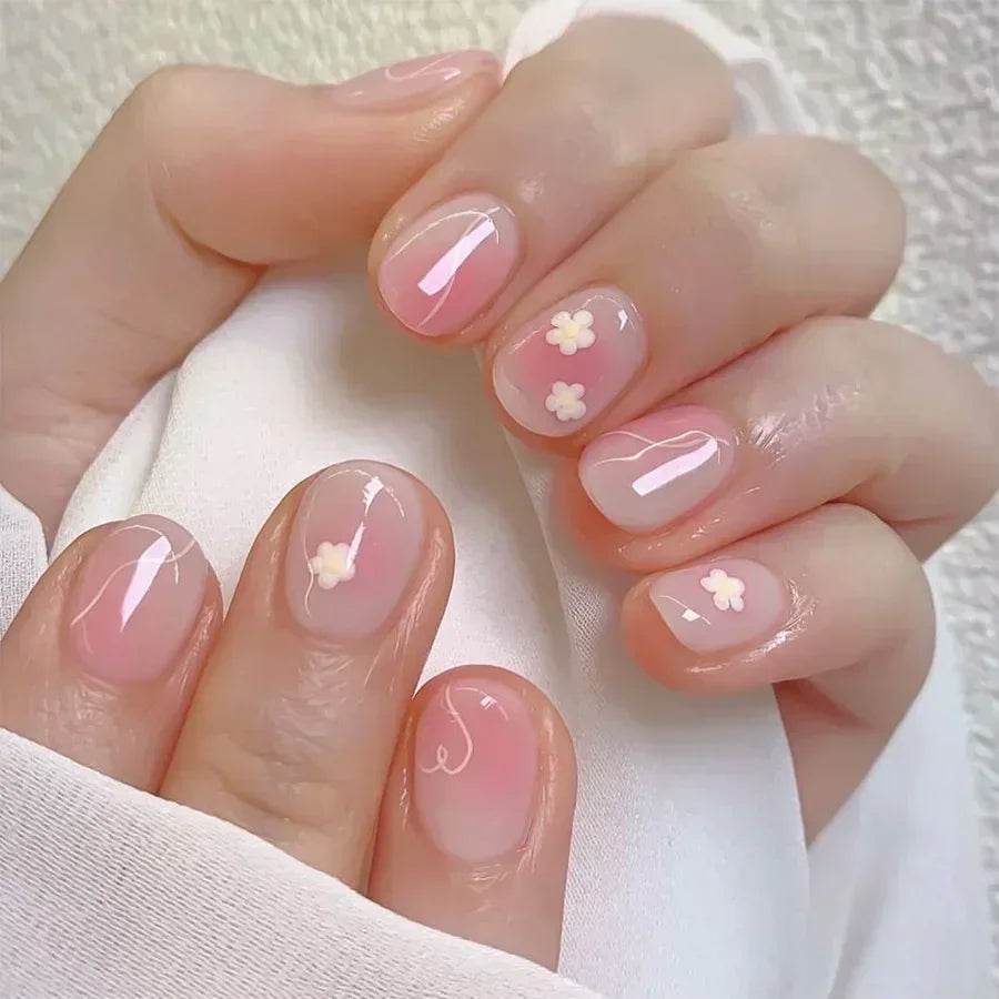 Hnewly 24pcs Detachable Short Press on Nails Y2k rhinestone False Nails with Glue Ballet Sweet Cool Girls Artificial False Nails Tips