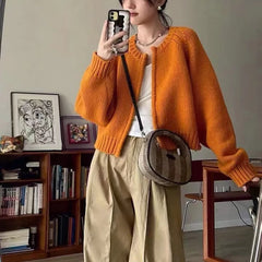 Hnewly Korean Women Knitted Sweater Autumn Winter Chic Loose Long Sleeve Cardigan Tops Simple Solid Color Sweater Jacket