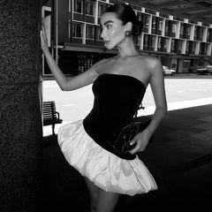 Hnewly  TARUXY Elegant Strapless Bud Mini Dress For Women Contrast Color Gown Dress Sleeveless Sexy Irregular High Waist Tube Top Dress
