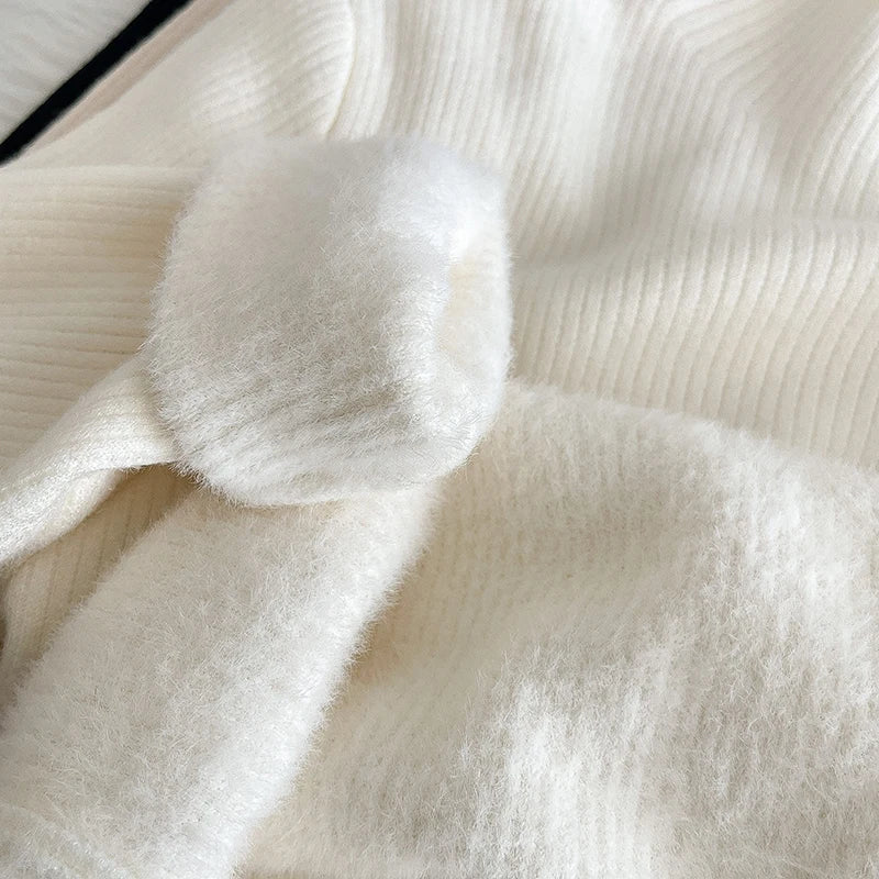 Hnewly  Lace Edge Half High Collar Sweater Autumn Winter New Women's Long Sleeve Top Warm Solid Color Slim Basic Knit Pullover