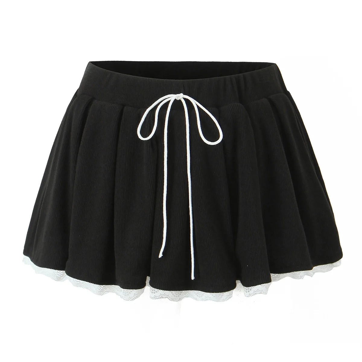 Hnewly  Summer Korean fashion grey mini skirt kawaii y2k cute clothes lace skirts for woman high waist skirts with lace trim drawstrings
