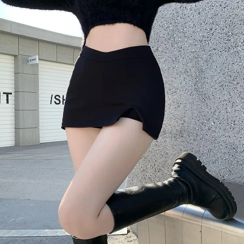 Hnewly Black Split Mini Skirts Women Summer Sexy Club High Waist Slit Skirt Streetwear Korean Party Fashion Irregular Slim A Line Skirt