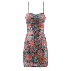 Lunivop  Fashion Sequin Rose Floral Print Sling Mini Sexy Dresses Women Summer Night Out Party Robe  Backless Dress