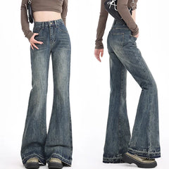 Hnewly  Burr Edge Design Vintage Flare Jeans High Waist Korea Casual Skinny Denim Pants New Women Streetwear Strecth Boot Cut vaqueros