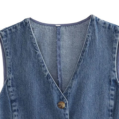 Hnewly Denim Waistcoat y2k Women Solid Color V Neck Single Breasted Sleeveless Vest Jeans Crop Top Jacket Summer Streetwear
