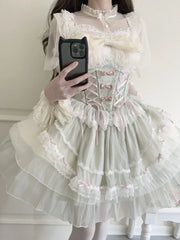 Hnewly  Japanese Victorian Lolita Princess Dress Women Elegant Bow Lace Mesh Evening Party Flower Wedding Dresses Girls Sweet Vestidos