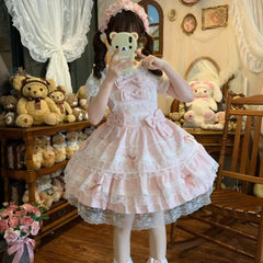 Hnewly  Cosplay Japanese Style Kawaii Lolita Skirts Women Party Vintage Sweet Lace Bow Birthdays Cake Skirt Harajuku Y2k Bandage Dress