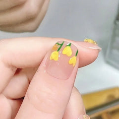 Lunivop  10pcs Handmade Short Nude 3d Tulip Flower Decorated False Nails Set Ready-made Artificial Nail Art Press on Acyrlic Nails